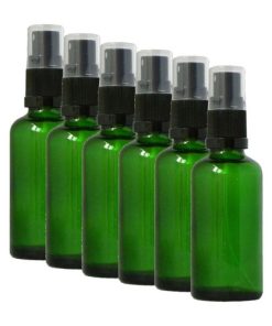 50ml Glass Bottles in Green – Pack of 6 with Atomisers